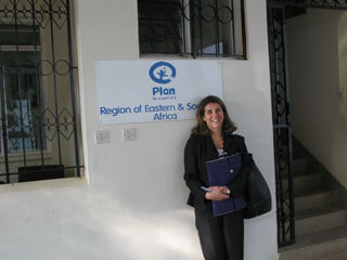 Rosemary Leith in front of the regional office of Plan International in Nairobi