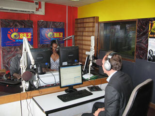 Tim answering questions from Fatboy and Melanie at SanuyFM