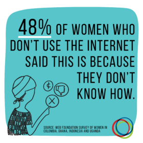Stat graphic: 48% of women who don't use the internet said this is because they don't know how.