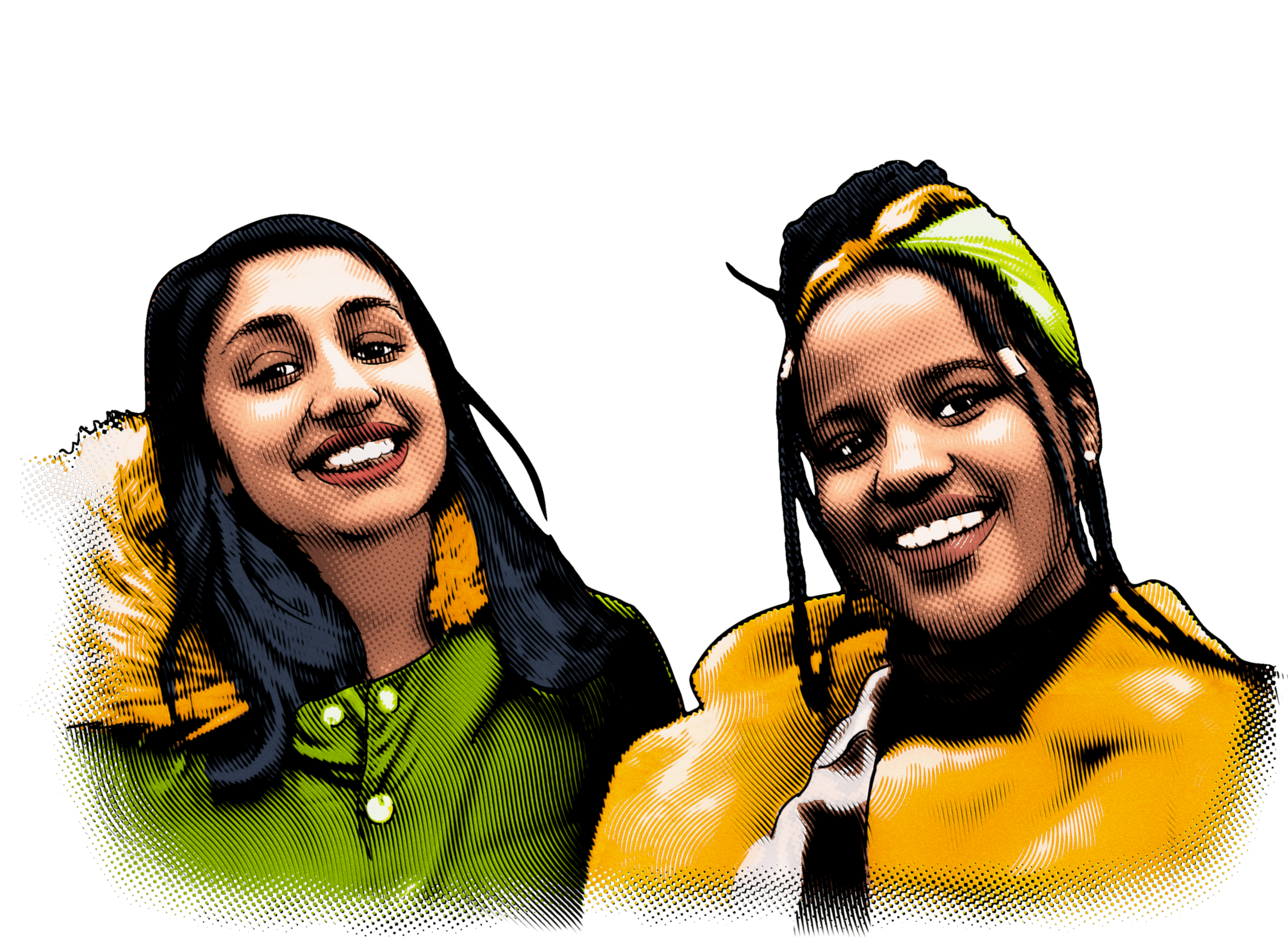 Colorised photo of Arda Awais and Savena Surana